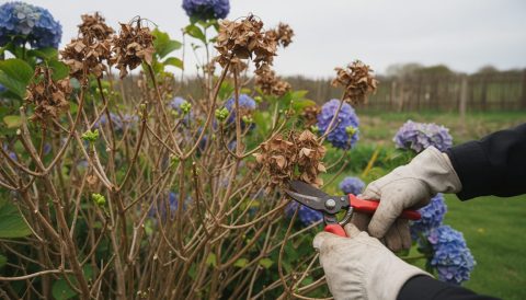 Hortensia med blå blomsterskærme