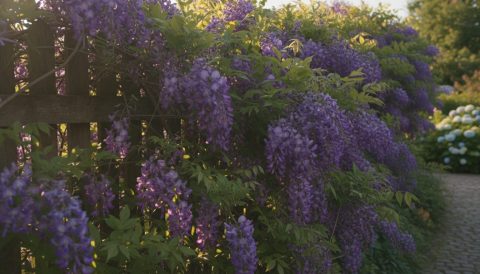 Klematis i blomst op ad espalier