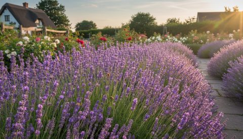 Lavendel i blomst i en dansk have