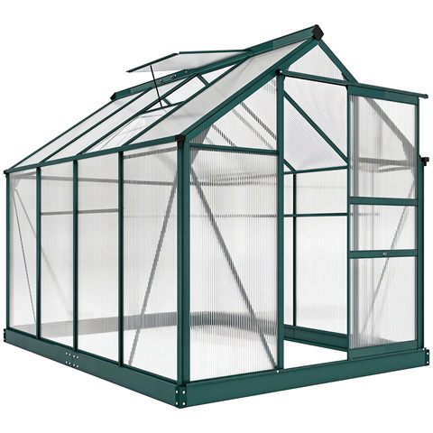 Drivhus i alu og polycarbonat, 252 × 190 cm, galvaniseret base