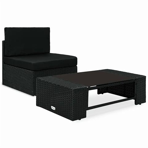 Midtersofa i polyrattan med sofabord, sort
