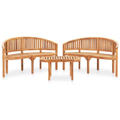 Loungesæt i massiv teak, 3 dele, bananfacon
