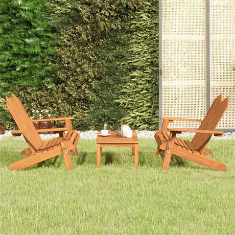 Adirondack-loungesæt i massiv akacie, 2 bænke og bord, brun