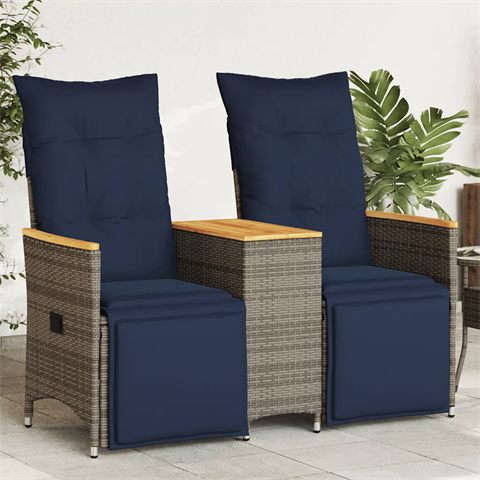 Havesofa med 2 siddepladser og bord, polyrattan, grå
