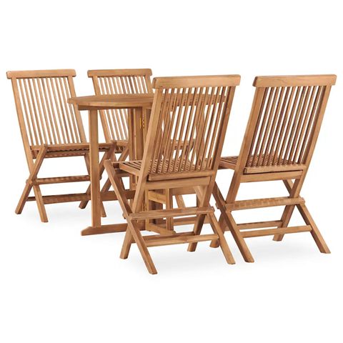 vidaXL foldbart spisesæt i teak, 4 stole, Ø90 cm