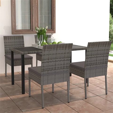 vidaXL spisesæt i polyrattan, 4 stole, 140 × 70 cm, grå
