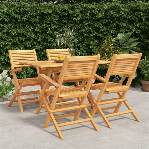 vidaXL foldbart spisesæt i teak, 4 armlænsstole, 120 × 70 cm