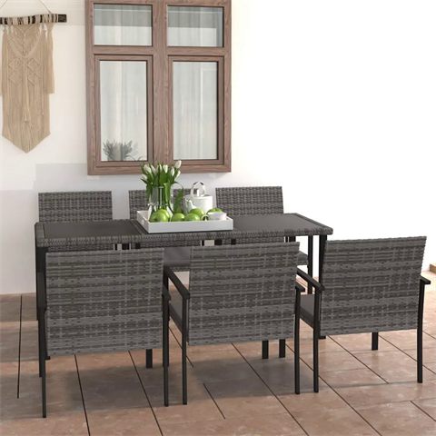 vidaXL spisesæt i polyrattan, 6 stole, 180 × 70 cm, grå