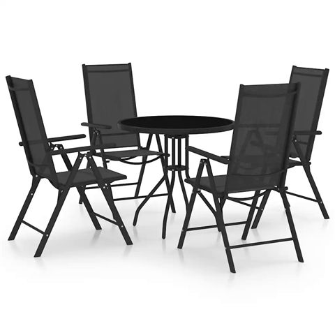 vidaXL spisesæt i aluminium og textilene, 4 positionsstole, Ø80 cm