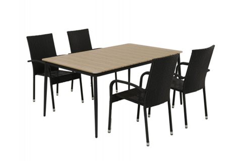Malmø Geneve havemøbelsæt, 4 stabelstole, 100 × 160 cm