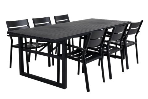 Brafab Vevi havesæt i sort aluminium, 6 stole, 95 × 230 cm