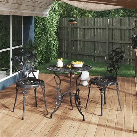 vidaXL bistrosæt i støbt aluminium, 2 stole, sort