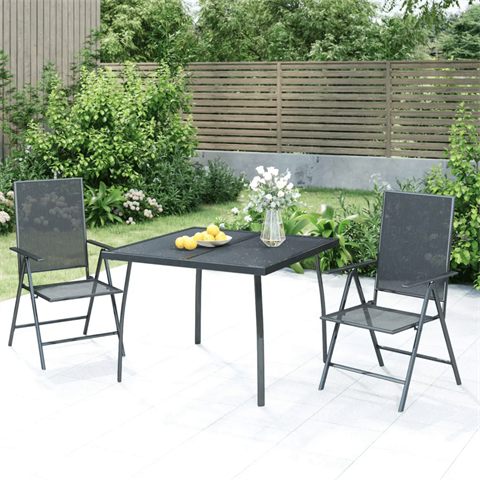 vidaXL spisesæt i stål, 2 lænestole, 100 × 100 cm, antracit