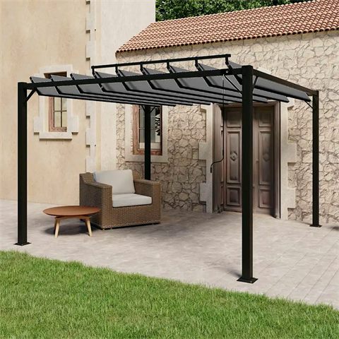 vidaXL pavillon med lameltag i alu, 3 × 3 m