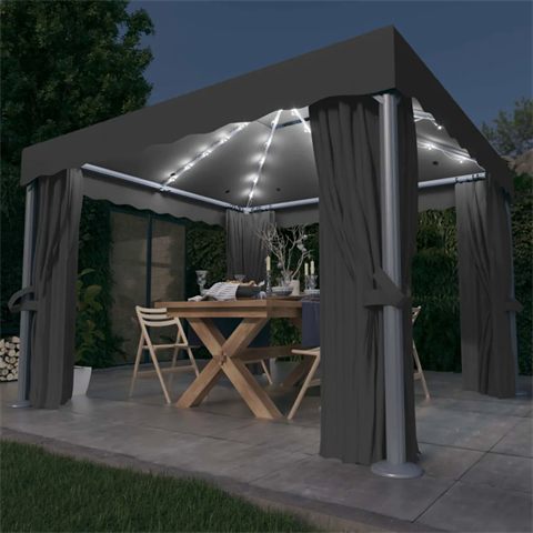 vidaXL pavillon med gardin og LED-lyskæder, 3 × 3 m
