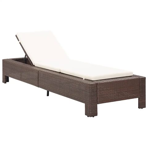 vidaXL solseng med hynde i brun polyrattan, 220 × 75 cm