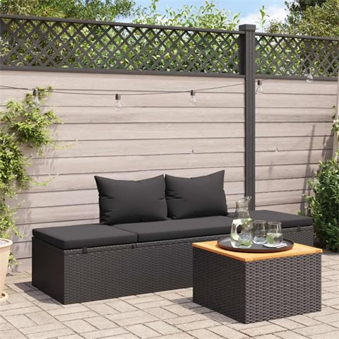 vidaXL solseng med hynder i sort polyrattan, 195 × 60 cm