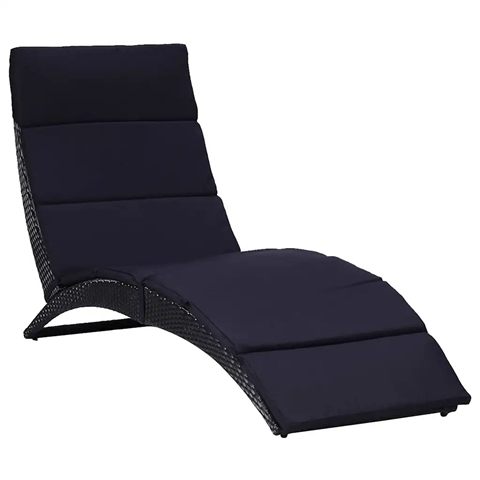 vidaXL foldbar solseng med hynde i sort polyrattan, 162 cm