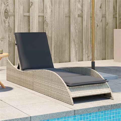 vidaXL liggestol med hynde i lysegrå polyrattan, 205 cm