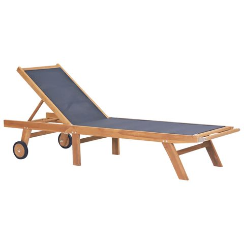 vidaXL foldbar liggestol med hjul i teak og textilene