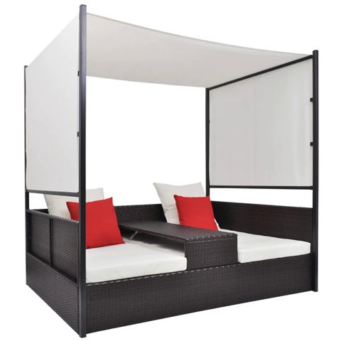 vidaXL solseng med baldakin i brun polyrattan, 190 × 130 cm