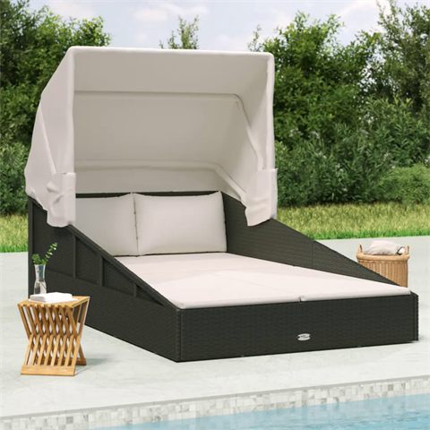 vidaXL solseng med foldbart tag i sort polyrattan, 200 × 114 cm