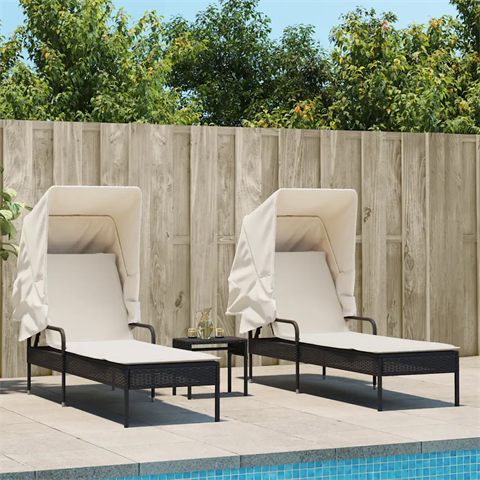vidaXL to liggestole med baldakiner og bord i sort polyrattan