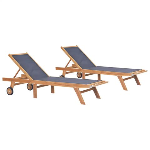 vidaXL to foldbare liggestole med hjul i teak og textilene